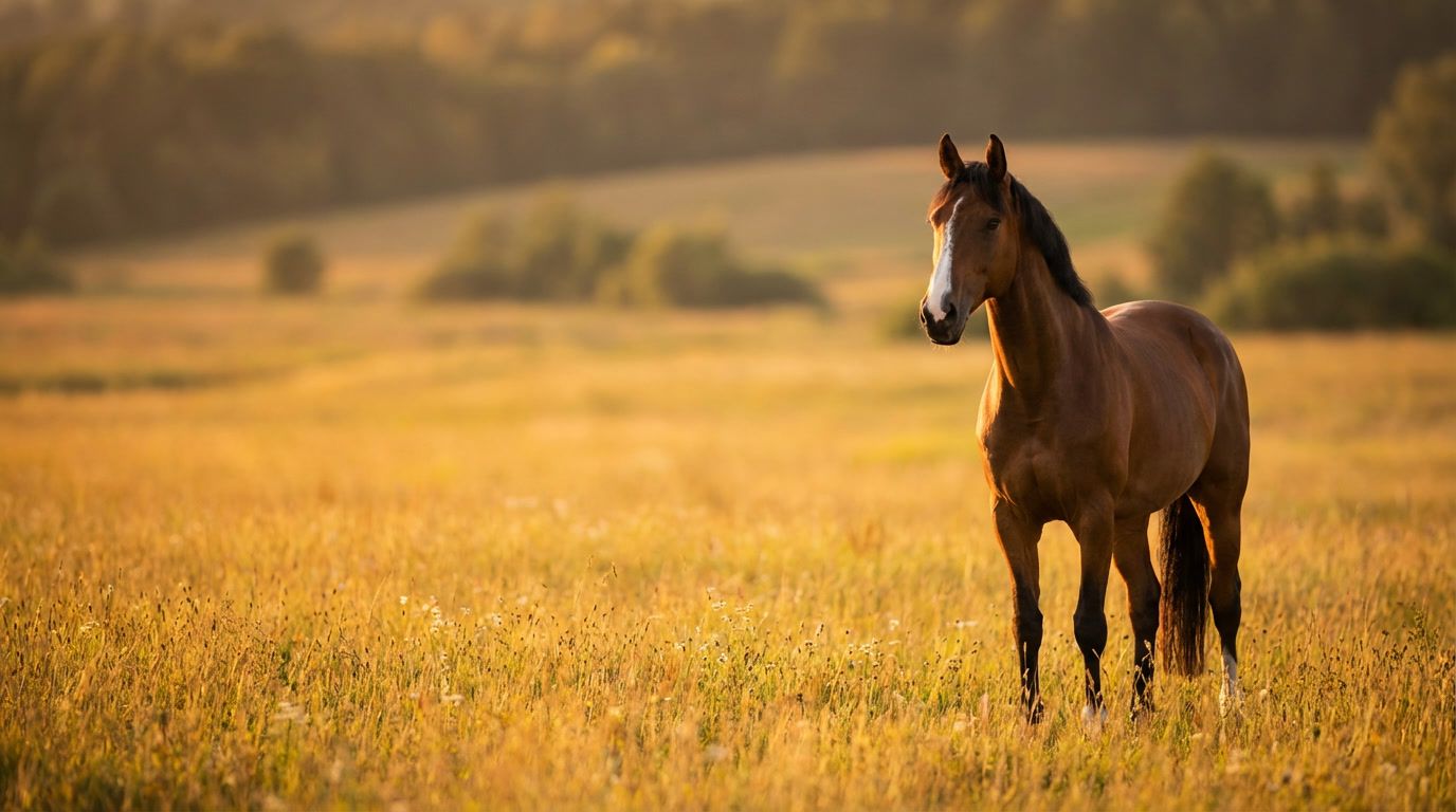 Pferd auf goldener Wiese